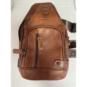 BULLCAPTAIN Leather Men Sling Bags Travel Crossbody Bag EUC